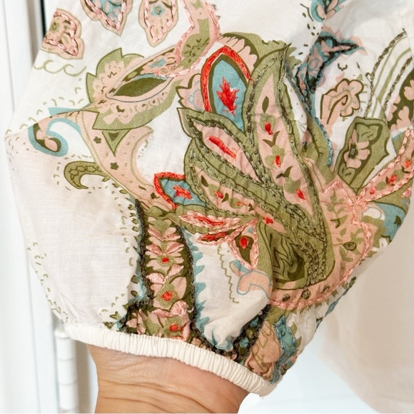 Chicos Boho embroidered beaded peasant blouse size 3 - Picture 5 of 11